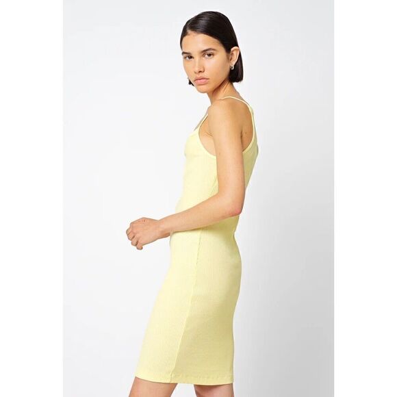 NWT JOHN ELLIOTT Pollen Yellow Cotton Rib Asymmetrical Cami Dress, Size 2 Medium - Picture 2 of 8